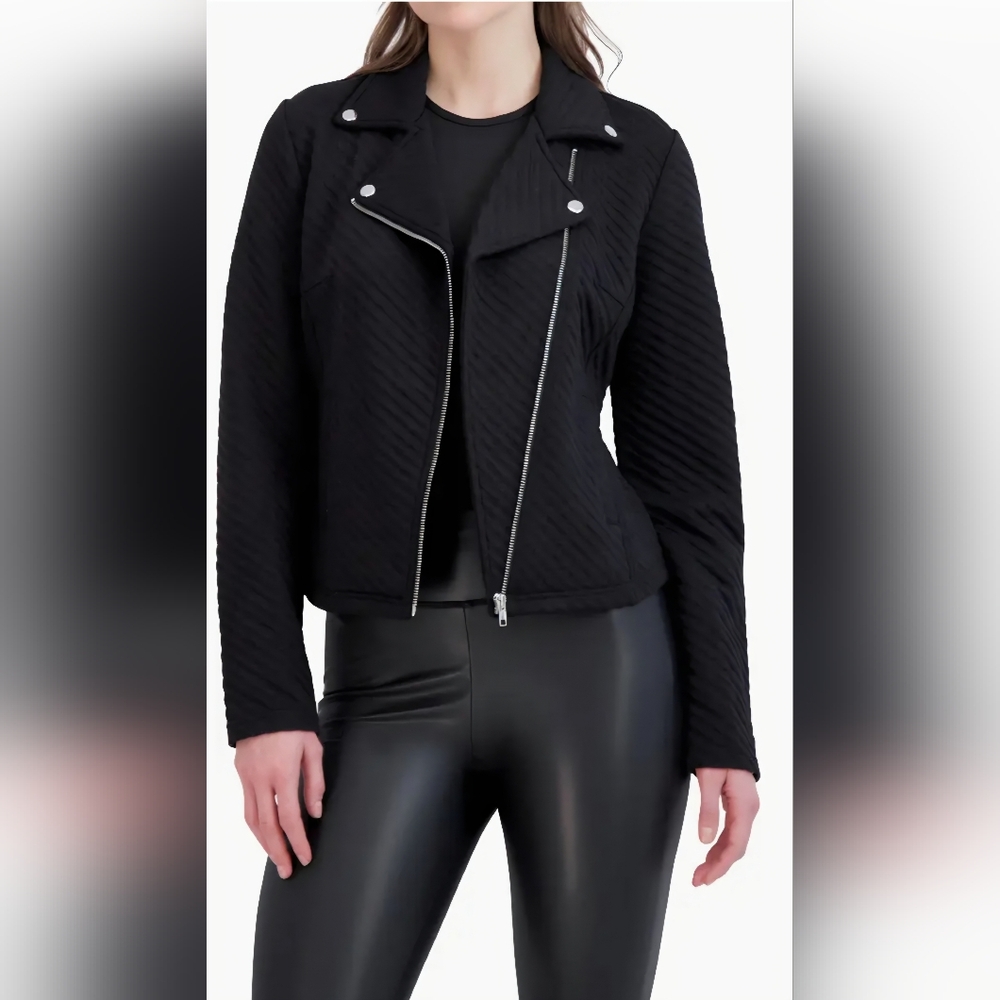 NWT Ookie & Lala Black Quilted Moto Jacket Biker Zip XL